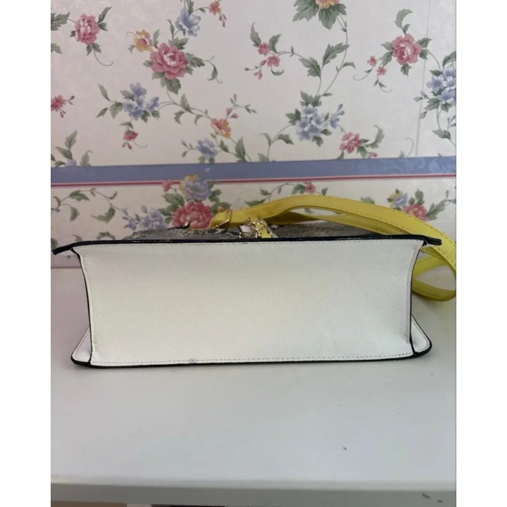 Aldo Snakeskin Print Satchel Neon Yellow Grey White Crossbody Handbag